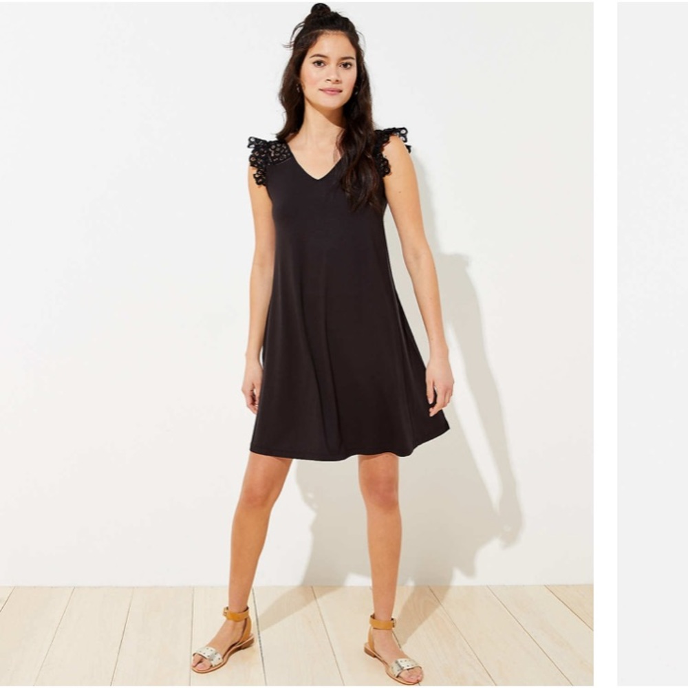 🆕 LOFT Petite Lace Ruffle Swing Dress